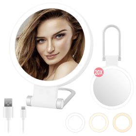 20X/1X Double-Sided Magnifying Makeup Mirror With Light Rechargeable Travel Makeup Mirror With 3 Colors Dimmable Brightness Adjustable Stand Vani