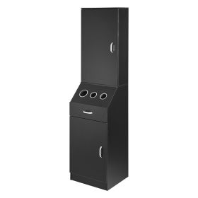 VEVOR Salon Organizer, Station Unit for Hair Professionals, Equipped with 3 Holders for Hair Dryers, Storage Spaces, and a Single Drawer, in Blac
